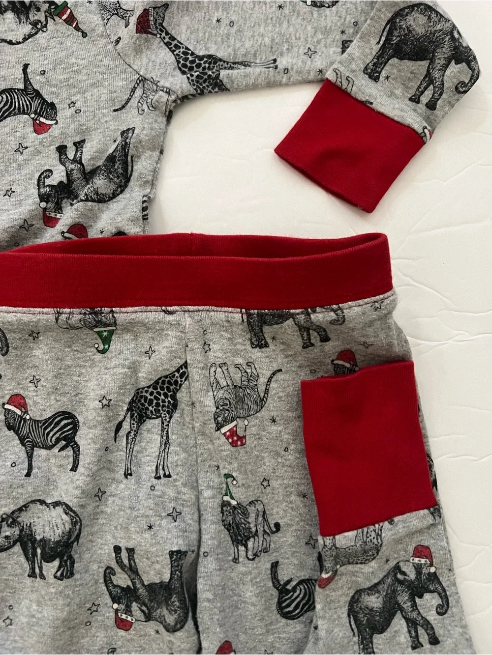 3T Grey Pajama Set with Red Trim and Animal Print
